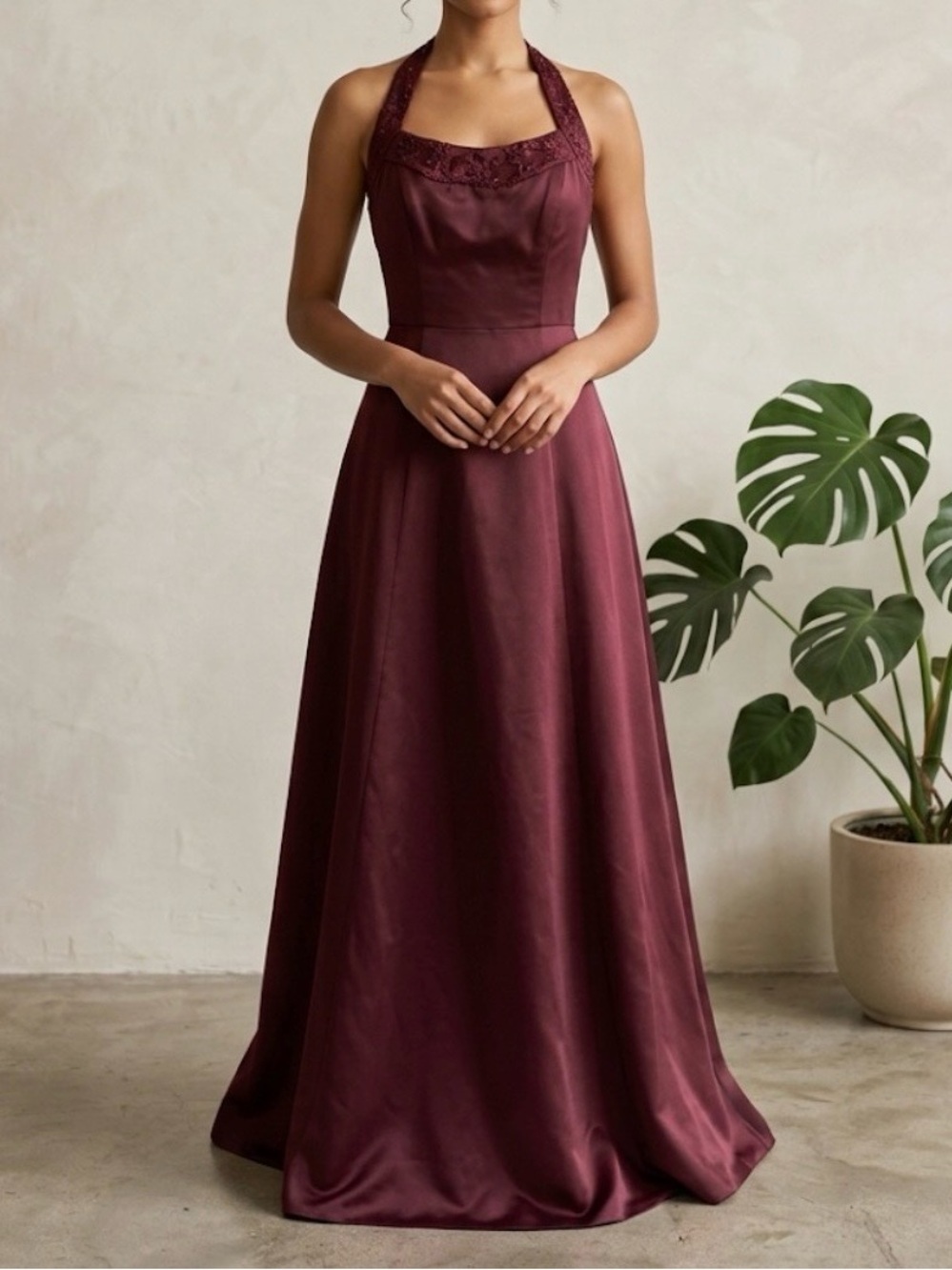Mori Lee Vintage 2001 Burgundy Halter Formal Gown Women’s 7/8